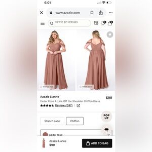 Azazie Cedar Rose Lianne Off Shoulder A-Line Chiffon Dress